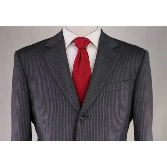 Richard James Savile Row Gray w/ Sky Blue Thin Stripes 3Btn Luxury Wool Suit 40S - Picture 3 of 11